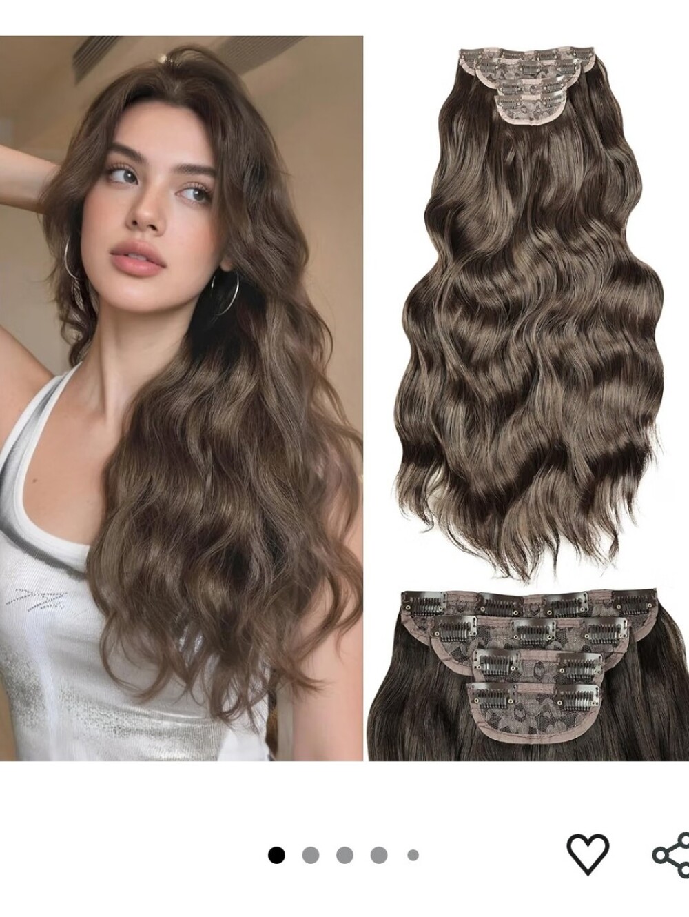 MIMAN 4PCS Clip in Hair Extensions Brown 23 Inch Long Wavy Synthetic Hair